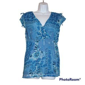 Oh!Momma Women L Blue Floral Maternity Tunic Top